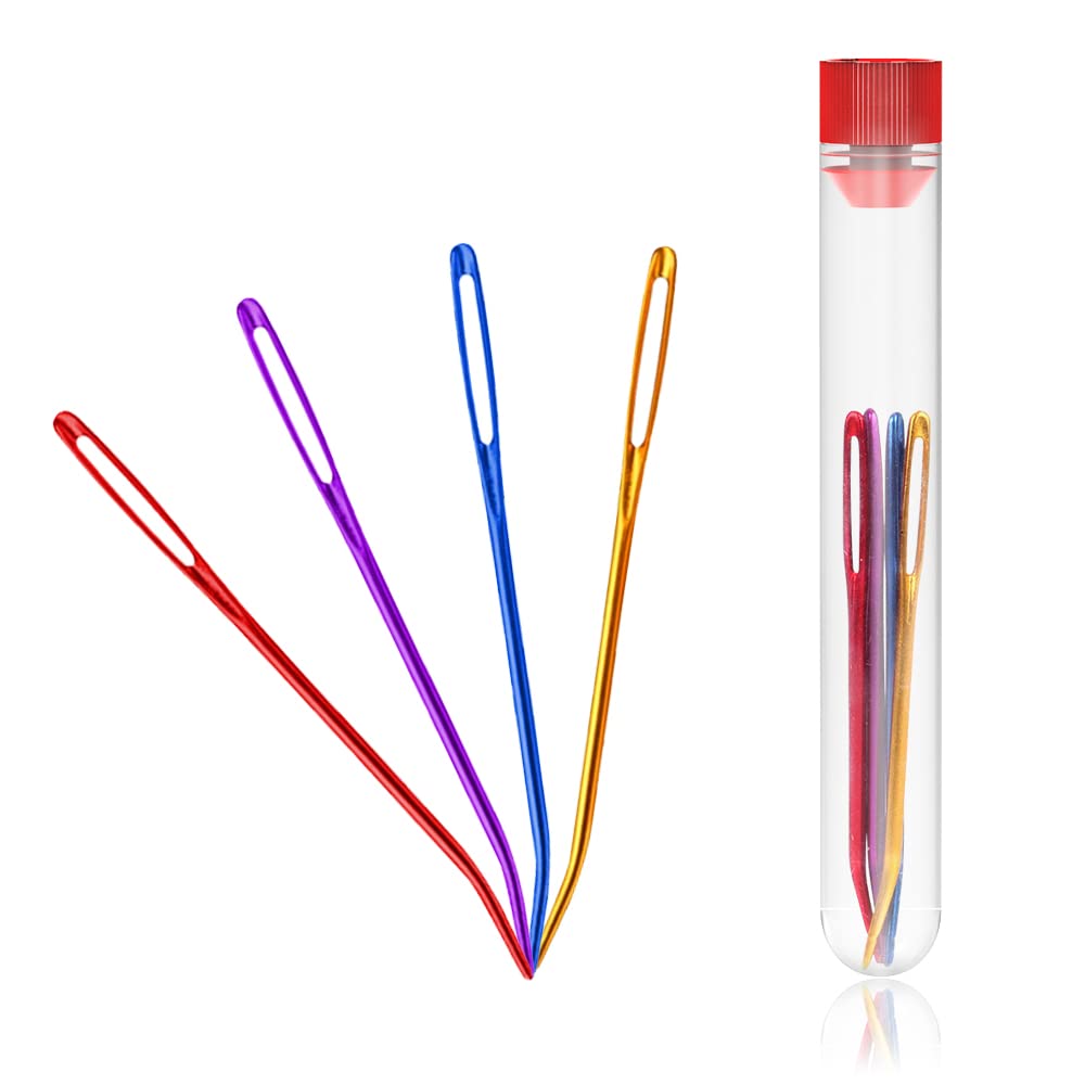 Sewing Needles，4 pcs Elbow Tapestry Needles, Blunt Embroidery Needles, Darning Needle, darning Needles for Wool, for Hand Stitch DIY Crafts (Random Purple, Red, Yellow, Blue)