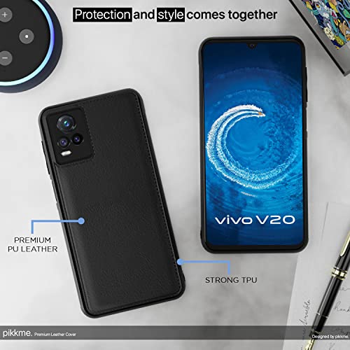 Image of Pikkme Vivo V20 Back Cover Flexible Faux Leather Super Soft-Touch Bumper Case Lightweight Slim Camera Protection Cover (Black)