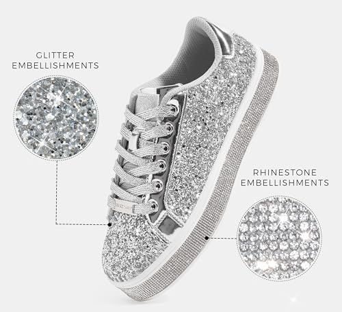 LUCKY STEP Women's Platform Glitter Sneakers | Sparkly Bling Shiny Dressy Bedazzled Wedding Bridal Fashion Walking Shoes2