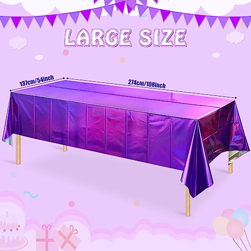 Image of FunnyPars 1 Pack Iridescent Purple Plastic Tablecloths, Shiny Disposable Laser Rectangle Table Covers, Foil Tablecloth Iridescent Party Decorations for Kpop Birthday Bridal Wedding Decor, 54x108 Inch
