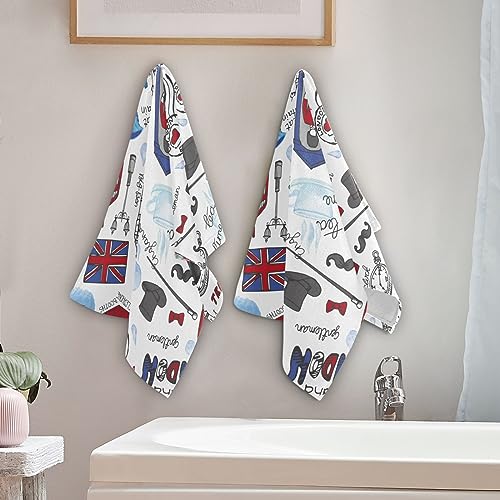 Alaza G318418624P575C611S1226 Stylish London Landmark England Vntage Hand Bath Towel Set Of 2,Cotton Bathroom Towels Soft Absorbent Guest Towels Hanging Kitchen Dish Towel Decor thumb #3
