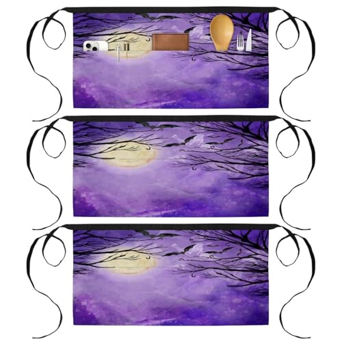 Lot de 3 tabliers courts de chef demi-tablier de cuisine pour restaurant bistrot et nettoyage