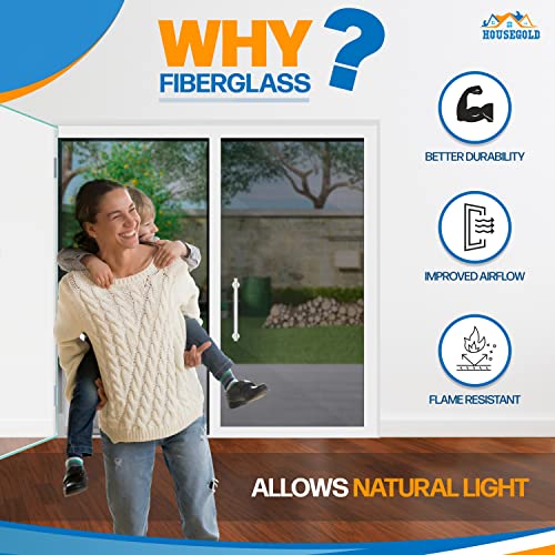 Housegold Magnetic Closure Screen Door For 62 Inchx81 Inch French Door Sliding Door Pet And Dog Friendly, Durable Fiberglass Mesh Double Door Screen Mesh Retractable Curtain thumb #2