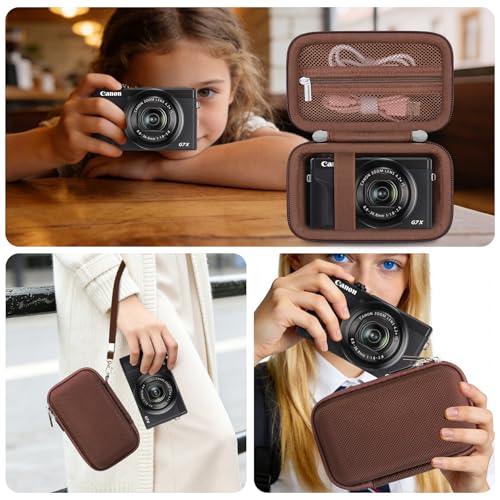 Image of Case for Canon PowerShot G7 X Mark III / G7 X Mark II / SX740 Digital Camera | Canon PowerShot G7 X Mark III / G7 X Mark II /G7 X / SX740 HS Camera Carrying Case, Mesh Pocket fits Camera Accessories, Brown