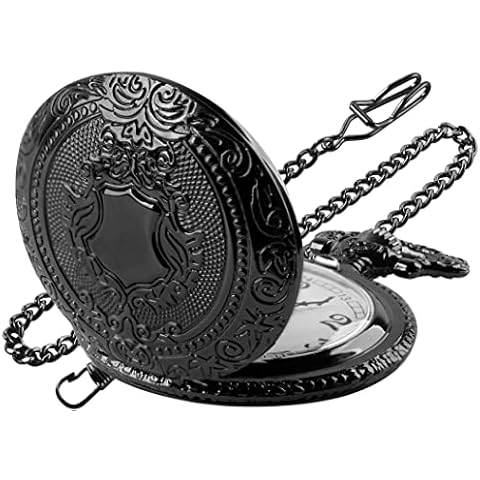 Tiong Black Shield Men's Quartz Pocket Watch Cover