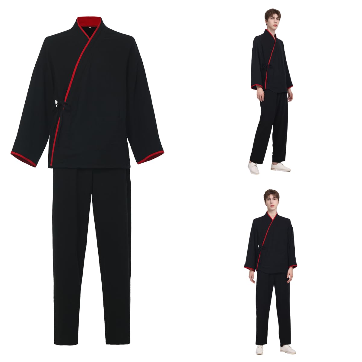 CAMDOM Traje de Bano de Algodon de Dos Piezas de Estilo Japones para Hombre Conjunto de Pijama Tipo Kimono para Parejas