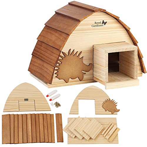 Royal Gardineer Igelhotel: Wetterfestes Igelhaus mit Schindeldach aus Echtholz, Bausatz (Bausatz Igelhotel, Igel Holzbausätze Kinder, Basteln)