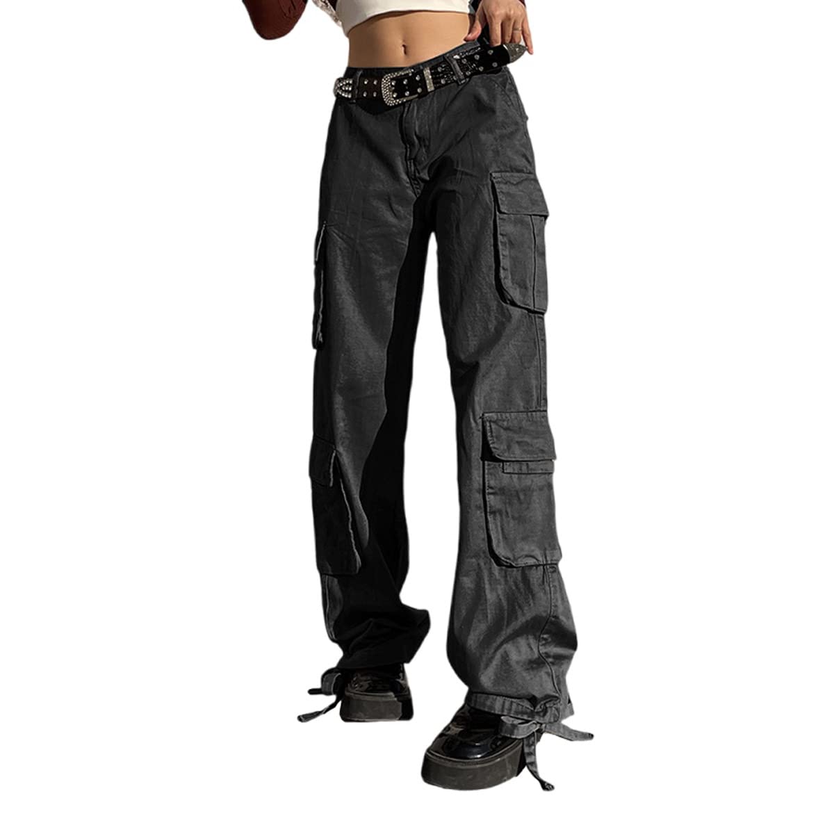 BXCNCKD Gothic Ladies Cargo Pants Street Retro Multi Pocket Cargo
