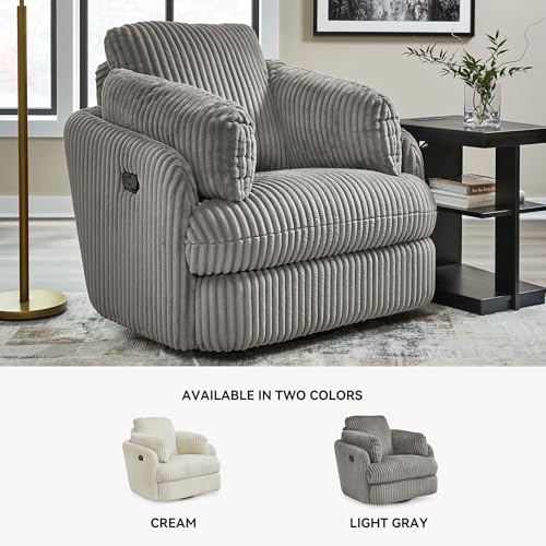 Image of Signature Design by Ashley Tie-Breaker Casual Swivel Glider Recliner with Hidden Storage, Gray