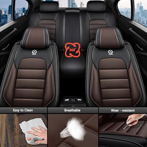 Image of Universal Car Seat Covers for Honda Civic 1975-2026 Anti-Slip Seat Covers,Waterproof Faux Leather Full Coverage Car Seat Protectors Interior Accessories(5Pcs Standard /Black&Coffee)