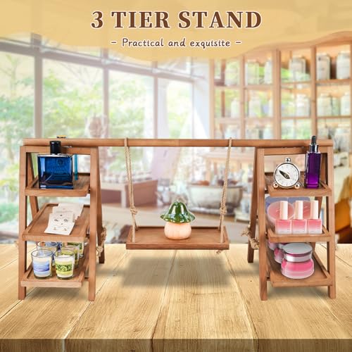 Image of Flenpptly Wooden Cupcake Stand, 3 Tier Cupcake Display Stand for Dessert Display, Dessert Stands with Serving Tray and Foldable Stand for Party, Birthday, Wedding, Events, Baby Shower (Brown)