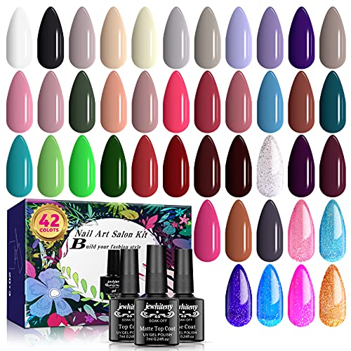 Gel Nail Polish Kit - 45 Pcs Soak Off Nail Polish Set Nail Polish UV Led Gel Polish, Gel Nail Polish with Base Coat and Glossy & Matte Top Coat Gift