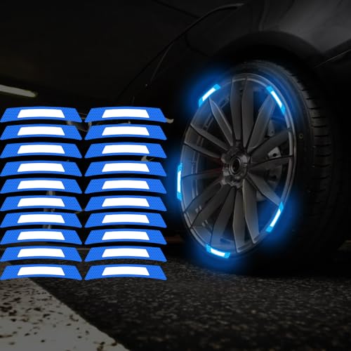 Image of 20PCS Strong Reflective Car Wheel Hub Stickers for Cars Helmet Night Safety Warning Reflective Stripe Decals Auto Truck Motorcycle Bicycle Wheels Rim Reflective Stickers (Blue)