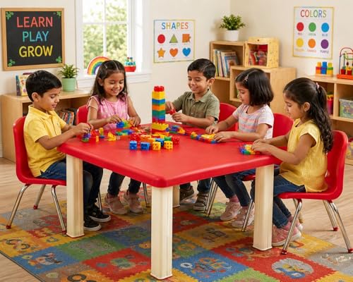 Image of Plastic Strong and Durable Kids Table for Studying Dining Home Virgin Material Kids Table for 2 to 12 Years | Sustain Upto 50 KG (Red Table)