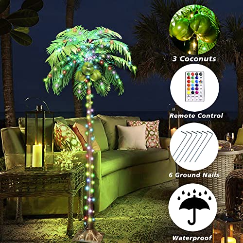 Led Lighted Palm Tree Outdoor Christmas Tree Color Changing Artificial Palm Tree Lights Remote Control, 5Ft Tropical Coconuts Tree For Christmas Hawaiian Jungle Party Pool Indoor Outdoor Decoration #TOP5