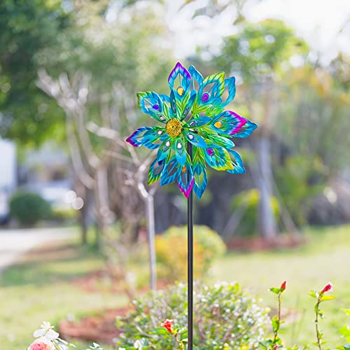 Viveta 63.4 Inch Garden Wind Spinners, Metal Kinetic Wind Spinner, Peacock Wind Sculptures & Spinners For Garden Yard And Patio Decor #TOP6