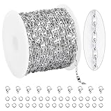 KYUNHOO Cadena de plata de 16.4 pies para hacer joyas, cadena de joyería fina en cadenas de acero inoxidable soldadas a granel, eslabones de cadena de grano de café con conectores de joyería para