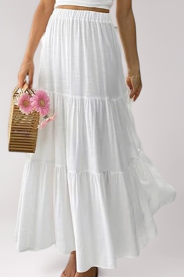 Women's Summer Ruffle Hem Maxi Skirt | High Waist Long Pleated Skirt | Plain A-Line Flowy Skirt for All Occasions | Soft Cotton Blend Fabric | Elegant Boho Style