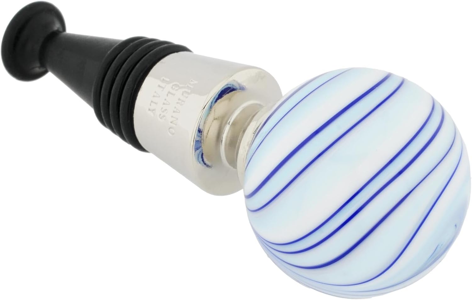 Glass Of Venice Murano Glass Bottle Stopper - White and Blue