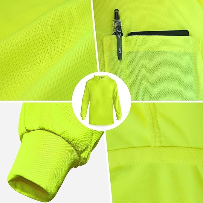 L&M® Hi Vis T Shirt Safety Lime Orange Long Sleeve HIGH Visibility with Hood - Image 4