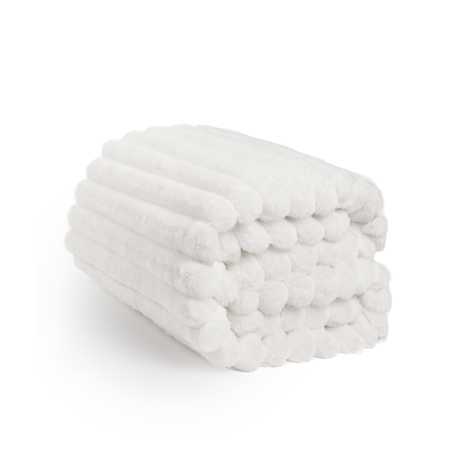 Ohs White Blanket Throw Faux Fur Rib, Winter Blanket For Bed Warm Thick Throws For Sofa Comfy Soft Decorative Couch Cover Throw, 125X150cm