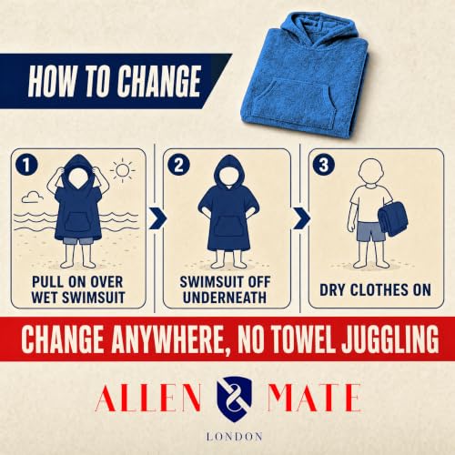 Image of ALLEN & MATE Kids Surf Poncho Towel Robe, Hooded Changing Robe, 6-13 Years