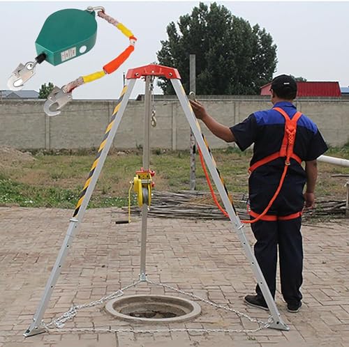 SRNSAEB Hoist Lift System Lifting and Rescue Equipment, Rescue Tripod Kit 1200LBS/1800LBS/2600LBS Winch with Falling Protector, Retractable Confined Space Tripod (Size : 1800LBS)