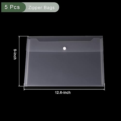 Miniatura 2 de YOKIVE Paquete de 5 carpetas de archivos, tamaño A4, bolsas de plástico para documentos con botón a presión, ideal para oficina (transparente mate)