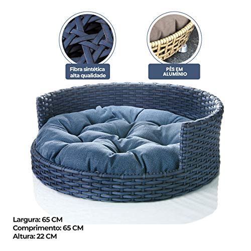 Cama Redonda Cachorro/Gato Pequeno/Médio Até 12kg 65x65Cm Fibra Sintética Veludo Azul - BedFurPets