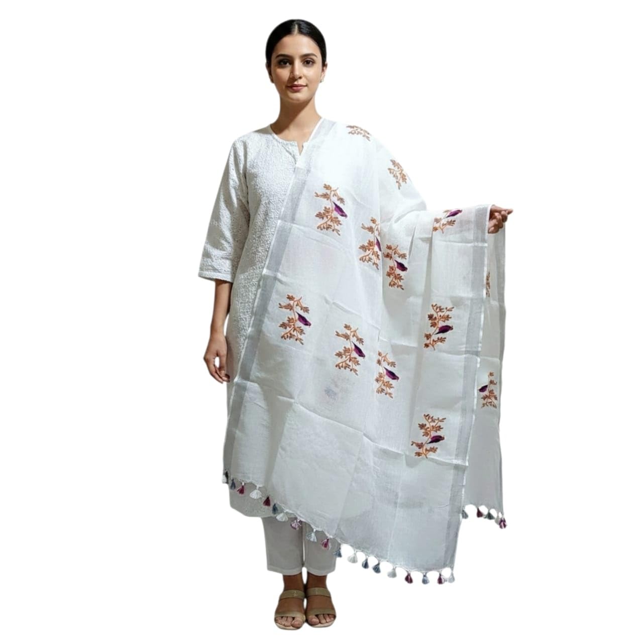 Fashweave Pure Linen Hand Embroidered Dupatta for Women & Girls | Lightweight Soft Fabric with Intricate Design | Elegant Handcrafted Ethnic Dupatta-picture-37
