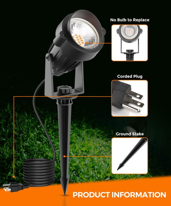 LOHAS Halloween Spotlight Outdoor, Orange LED Spot Lights for Yard, Auto On/Off 5W 120V Landscape Lighting for House, Holiday, Trees, Decoration, 450LM IP65 Waterproof, UL Listed, 2 Pack