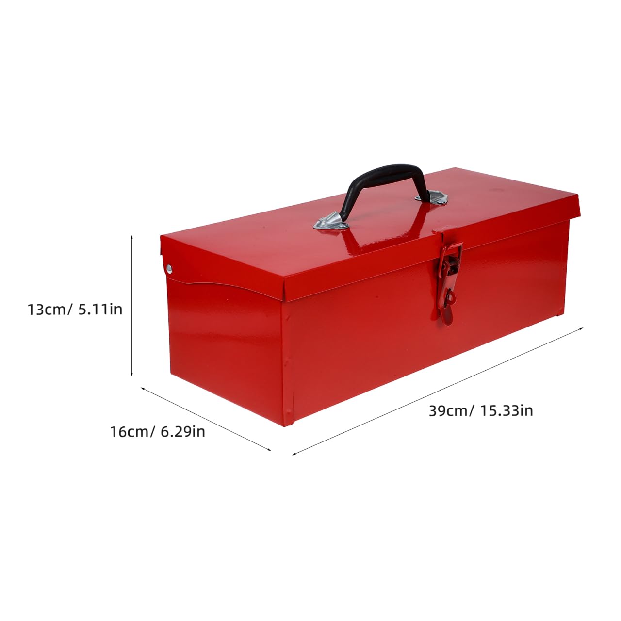 Robusta cassetta degli attrezzi in acciaio rosso, chiudibile a chiave, 39 x 16 x 13 cm, durevole offerta per casa, garage e progetti fai da te, soluzione ideale per riporre strumenti e accessori