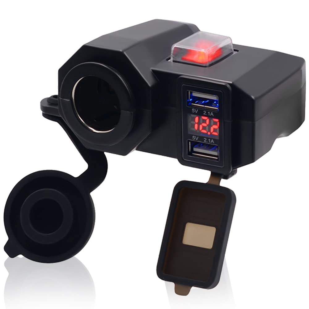 GOURIXIN Motorrad USB-Ladegerät,12V/24V Wasserdicht Dual USB Kfz Ladebuchse mit 140/150-CM-Kabel Doppelte Ladeanschlüsse Black