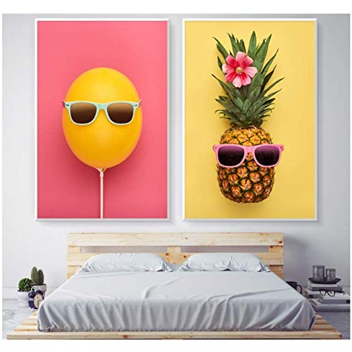 Affiche Ananas Ballon Art 2 Pièces Peinture Toile Salon 50x70cm