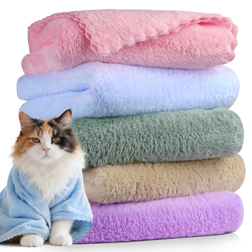 DuckSky 5Pcs 29.5 x 13.77 Cat Towels Microfiber Pack Bulk Quick Drying Absorbent Pet Puppy Towels for Pet Kitten GroomingHair Drying Small Puppy DogBathing Shower