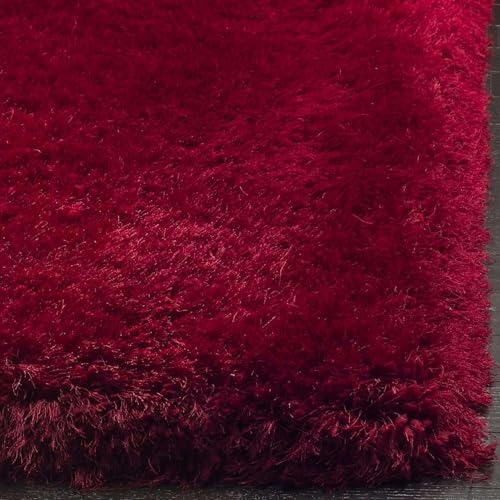 Image of Large Maroon Microfiber Shag Rug 8x8 Feet Round with Heavy Thick Pile, Anti Slip Layer and Handcrafted Finish for Enhancing Living Room, Bedroom and Hall Interiors