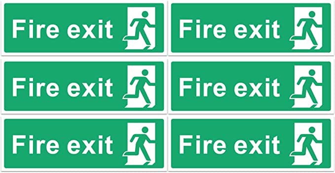 Fire Exit Sign - Multipack 1/2/4/6 - Up, Down, Left, Right Arrows, Keep Clear, Safety Signs 30x10cm Self Adhesive Vinyl Sticker, Easy Application Fire Door Emergency Exit Signage (No Arrow 6 Piece)