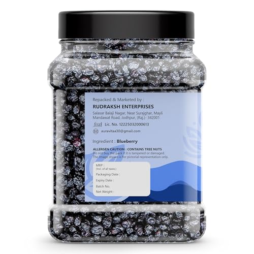 Image of Auravita Premium Dried Blueberry Plum 500gm | Whole & Naturally Sweet |Ideal for Baking, Toppings & Snacking Jar Pack Of 1