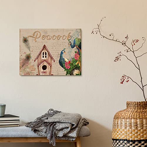 Lienzo de pavo real artí­stico, pintura al óleo sobre bastidor de madera de alta calidad 5