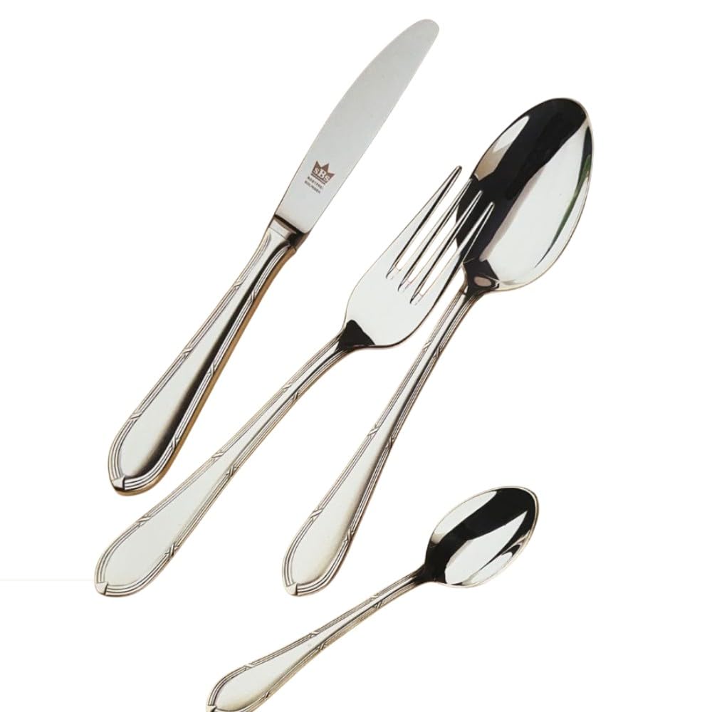 CRC Cruz de Nuremberg 1210 Cubertería 120 Piezas, Acero Inoxidable con Baño de Plata, Servicio Completo para 12 Comensales con Cubiertos de Pescado y Piezas de Servir