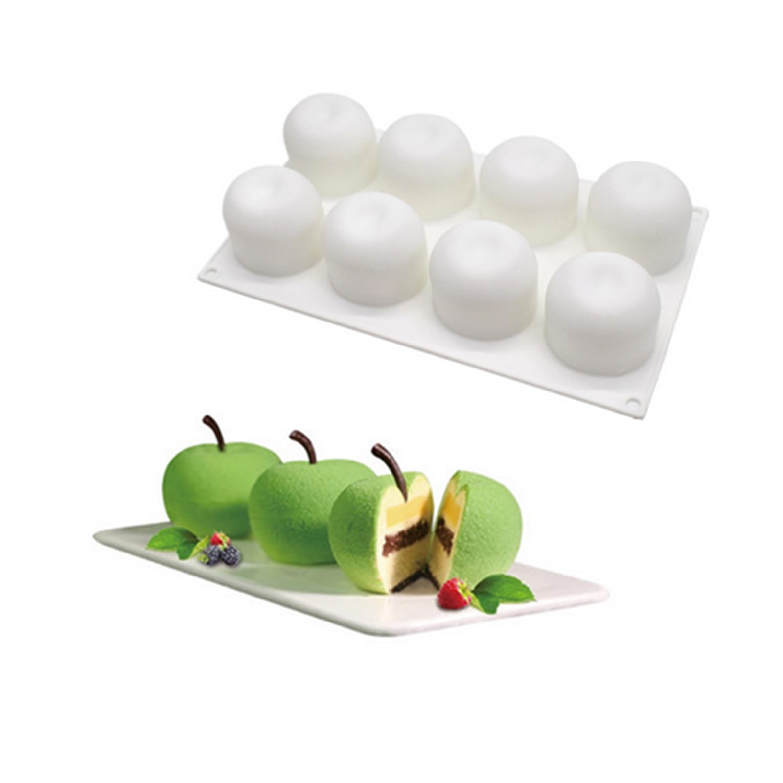 Hensych Cake & Apple Baking Accessories - Silicone Muffin & Apple Mould for 8 Cakes, Pack of 1, Non-Stick Silicone Mould