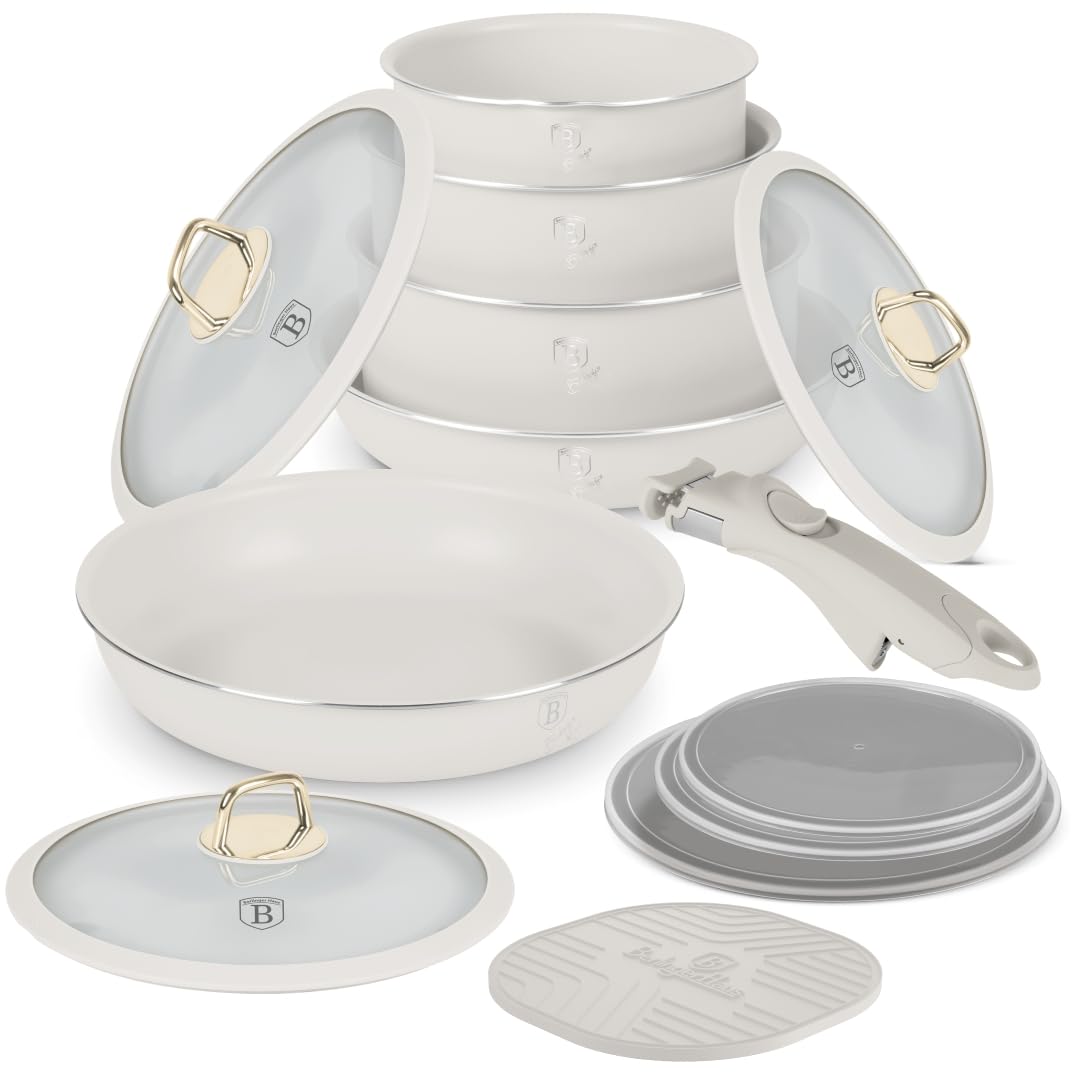 Berlinger Haus 12-teiliges Geschirrset mit Titanbeschichtung - Sahara Collection, langlebig, antihaftbeschichtet, pflegeleicht, Küchenutensilien für modernes Kochen, hochwertiges Kochgeschirr