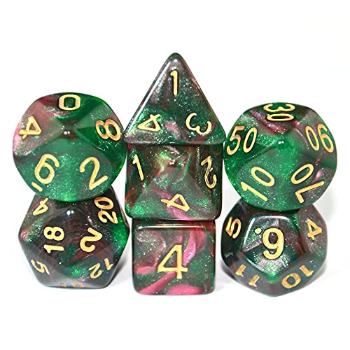 SmartDealsPro - Set di dadi poliedrici glitterati con tasche per DND RPG MTG Dungeon and Dragons Table Roll Games D4 D8 D10 D12 D20 (verde-rosso)