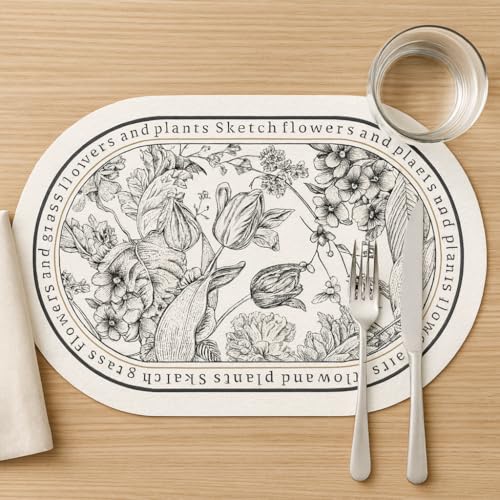 Image of PU Leather Placemat Set of 2 | Floral Print Design | Heat-Resistant, Easy-Clean Table Mat | Waterproof Dining Placemat for Dining Table, Kitchen & Everyday Use (Classic Camellia)