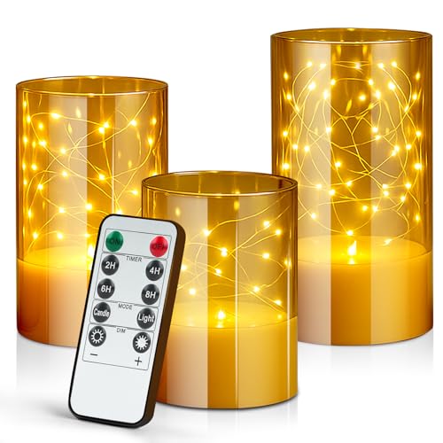 3PCS Flammenlose LED Kerzen mit Lichterkette, Dimmbar...