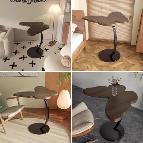 Image of Owme Adjustable Table Stands Couch Side Table, Swivel TV Tray Table, 360 Top Moving C-Shaped End Table, Small Center Table for Home Office Balcony | Storage Organizer (Nut Brown, Butterfly)