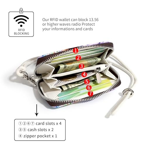 RFID Credit Card Holder Wallets for Women Leather Zipper Card Case for Ladies Holder Wallet with Neck Lanyard Black Bow Cat3