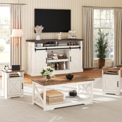 AMERLIFE 4-Piece Living Room Table Set with 66 TV Stand Distressed White