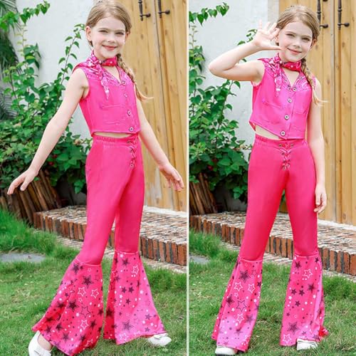 Disfraz de vaquera para niñas color rosa neón miniatura 3