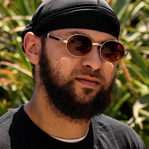 Street Knitted Oval Brown Tint Woodgrqin Temple Gold Frame Round Men's Women's Summer Glasses Vintage Hip Hop Fashion Unisex Trendy Retro 90's Shades UV Protection Circle Sunglasses3